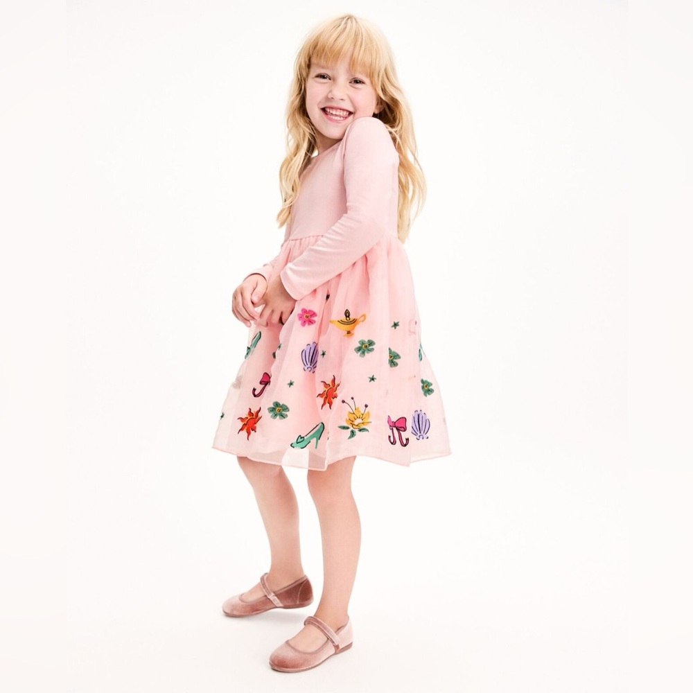 Hanna Andersson Disney Princess Long Sleeve Tulle Dress Pink 6-7 Years $92